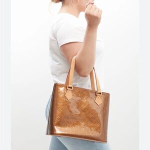 Authentic Louis Vuitton Vernis Houston tote bag bronze gold color small